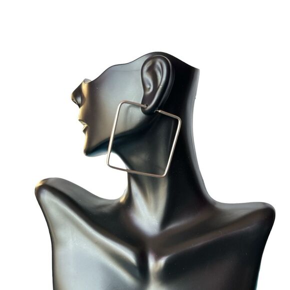 Minimalist Square Hoop Earrings Oval Huggie Sterling Silver Geometric Rectangle - Picture 3 of 5